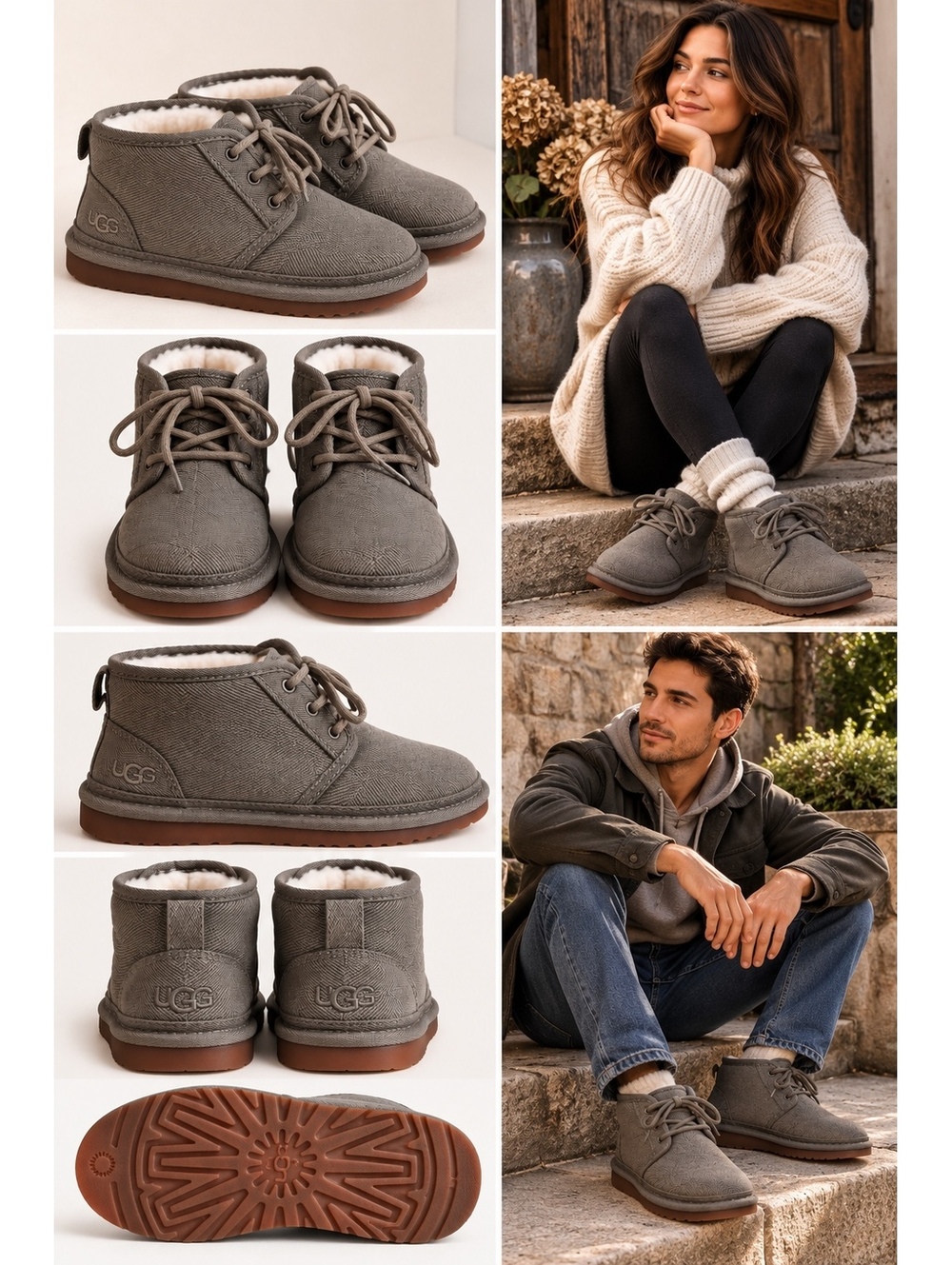 UGG Unisex Grey Chukka Boots Men’s 9 Women’s 10.5 Shearling Lined